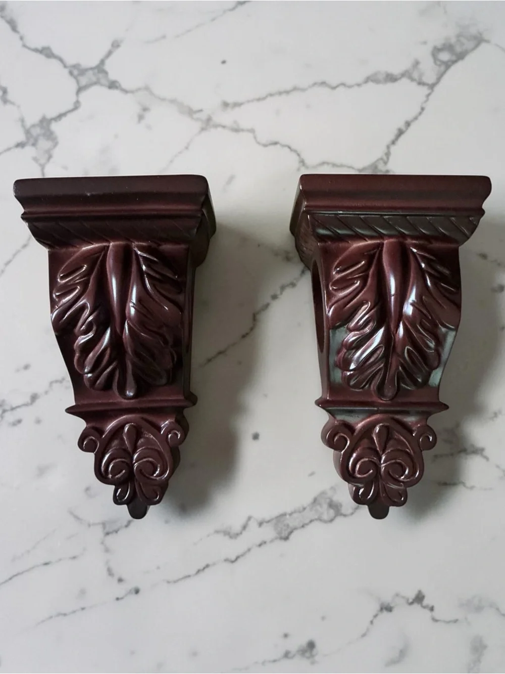 Decorative Leaf Carved Wall Sconces - Dark Mahogany